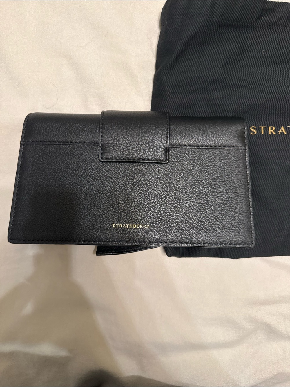 Strathberry Black Leather Wallet on Chain with Gold Arc Hardware - Picture 3 of 13